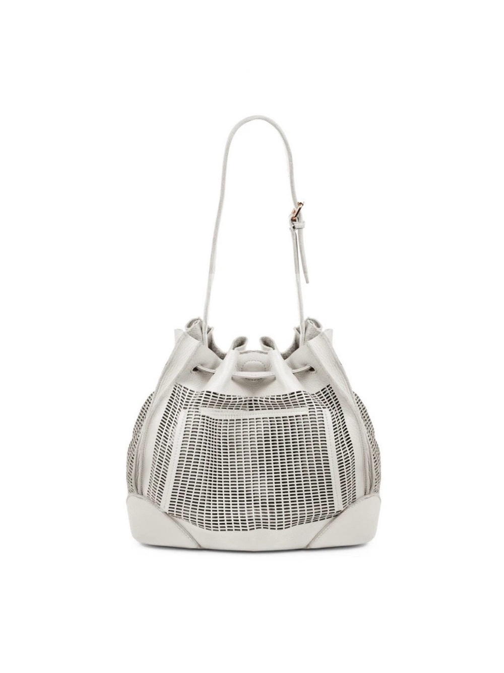 Linea Pelle soft italian leather Women’s Off-White Drawstring Mesh Bucket Bag